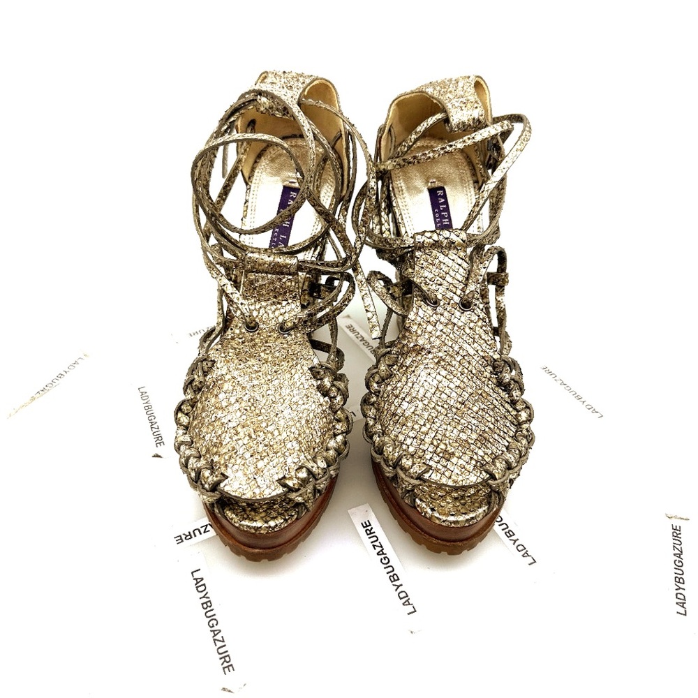 🔥🔥🔥Women’s Ralph Lauren Purple Label 6” Chunky Heel Genuine Python Sandals Sz 8B - Picture 8 of 12